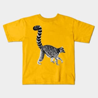Walking ring-tailed lemur monkey ink illustration 3 Kids T-Shirt